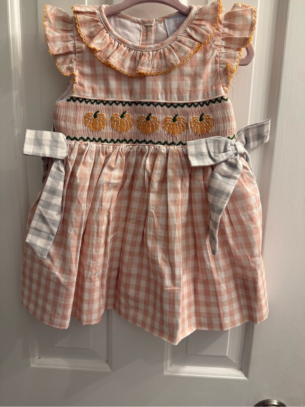 Lillie & Lilah Smocked Pumpkin Gingham Fall Dress 12M NWT